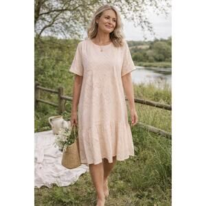 Saint Tropez AlmaSZ dress eyelet drop waist tunic cream beige medium lagenlook